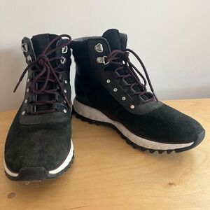 Cole Haan Black Winter Boots with Burgundy Laces